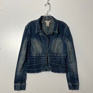 Vintage EUC Baby Phat Rare Blue Jeans Metal Cat Logo Denim Jacket Women Size XL